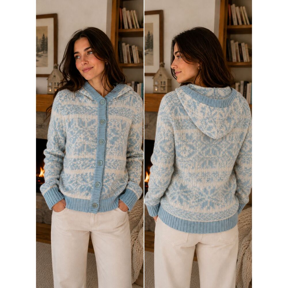 Sundance Lambswool Angora Hooded Cardigan M Blue Nordic Cottagecore Sweater